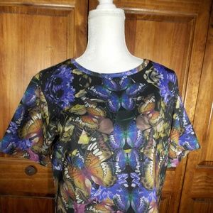 ASOS Curve Sz 14 Butterfly Print Scuba Shirt